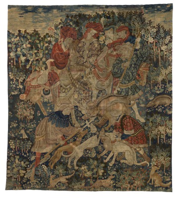 Boar Hunt Wool tapestry fragment...