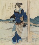 Surimono print depicting a geisha...