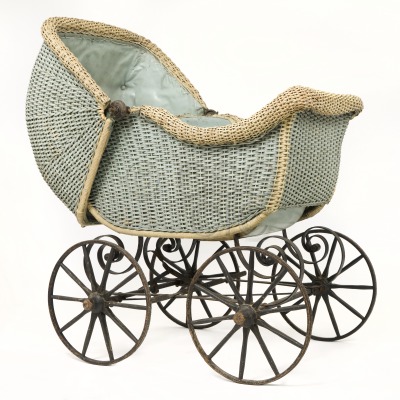 Child's pram, wicker body...