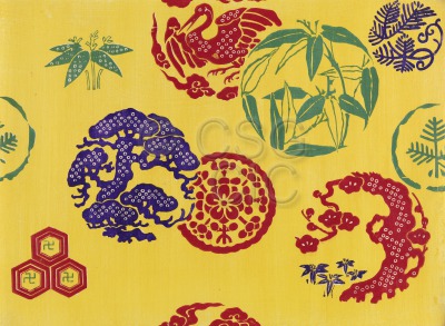 Woodblock print with yellow...