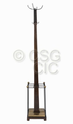 Oak and wrought iron coatstand on...