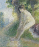 Woman Sitting on Bank of Stream A...