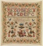 Sampler in linen embroidered with...