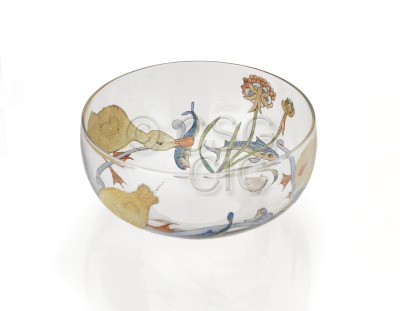 Glass finger bowl with painted...