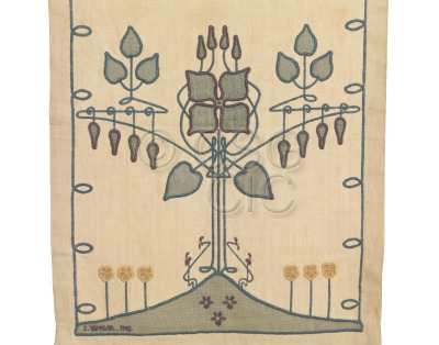 Heavy linen curtain, embroidered...